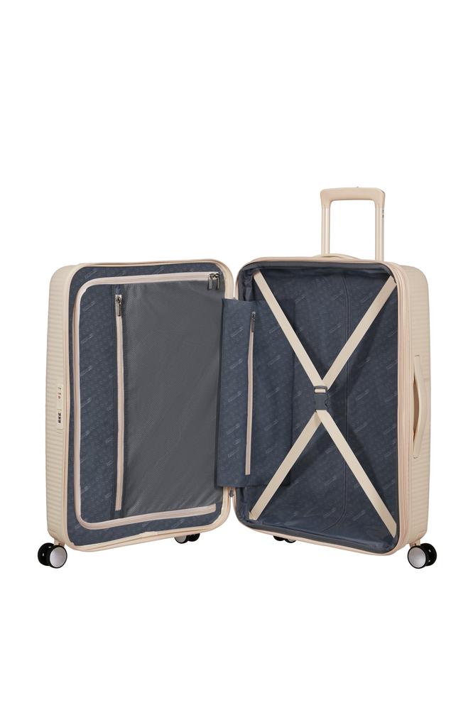 American Tourister Soundbox ekspanderende kabinkoffert 55 cm Coconut Sand-Harde kofferter-BagBrokers