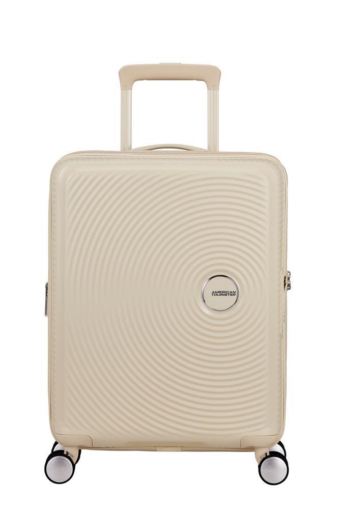 American Tourister Soundbox ekspanderende kabinkoffert 55 cm Coconut Sand-Harde kofferter-BagBrokers
