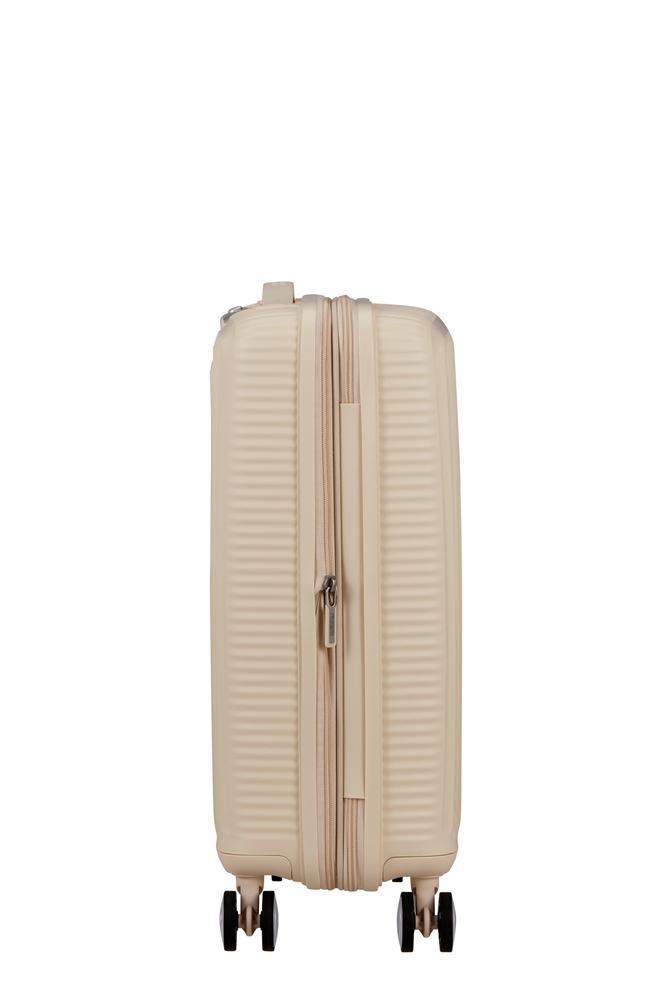 American Tourister Soundbox ekspanderende kabinkoffert 55 cm Coconut Sand-Harde kofferter-BagBrokers