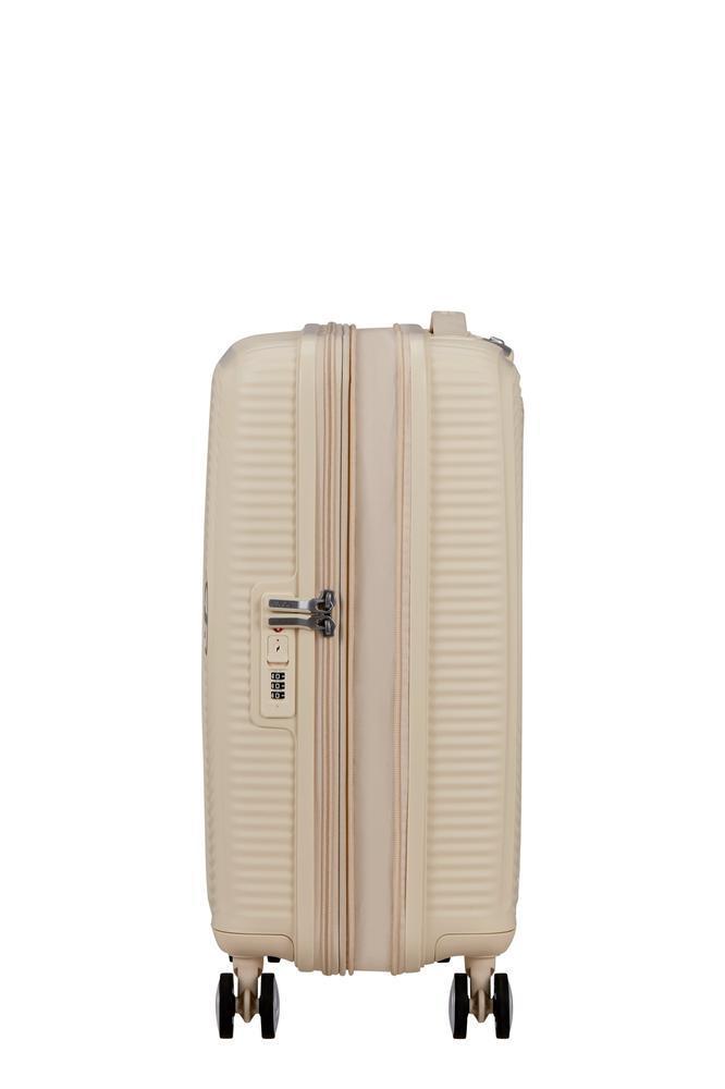 American Tourister Soundbox ekspanderende kabinkoffert 55 cm Coconut Sand-Harde kofferter-BagBrokers
