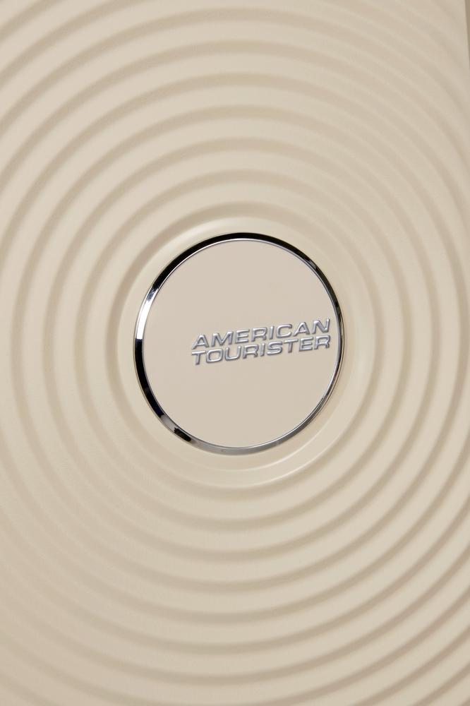 American Tourister Soundbox ekspanderende kabinkoffert 55 cm Coconut Sand-Harde kofferter-BagBrokers