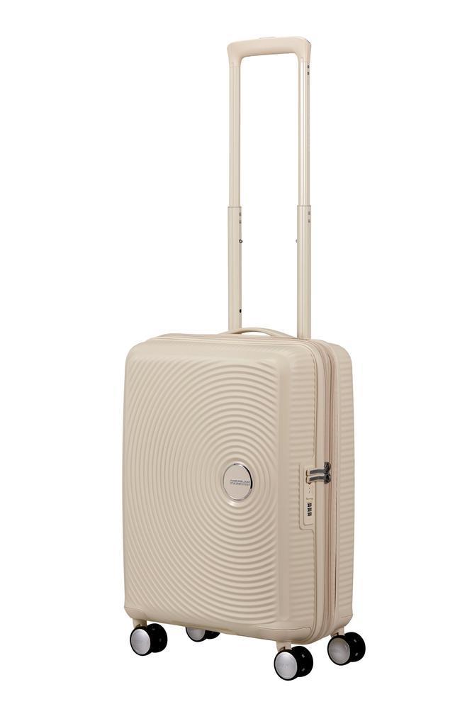 American Tourister Soundbox ekspanderende kabinkoffert 55 cm Coconut Sand-Harde kofferter-BagBrokers
