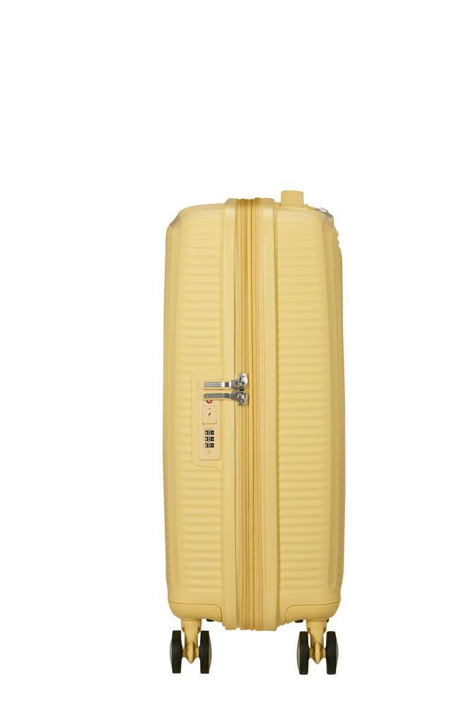American Tourister Soundbox ekspanderende kabinkoffert 55 cm Pastel Yellow-Harde kofferter-BagBrokers