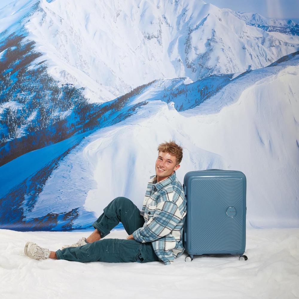 American Tourister Soundbox ekspanderende kabinkoffert 55 cm Stone Blue-Harde kofferter-BagBrokers