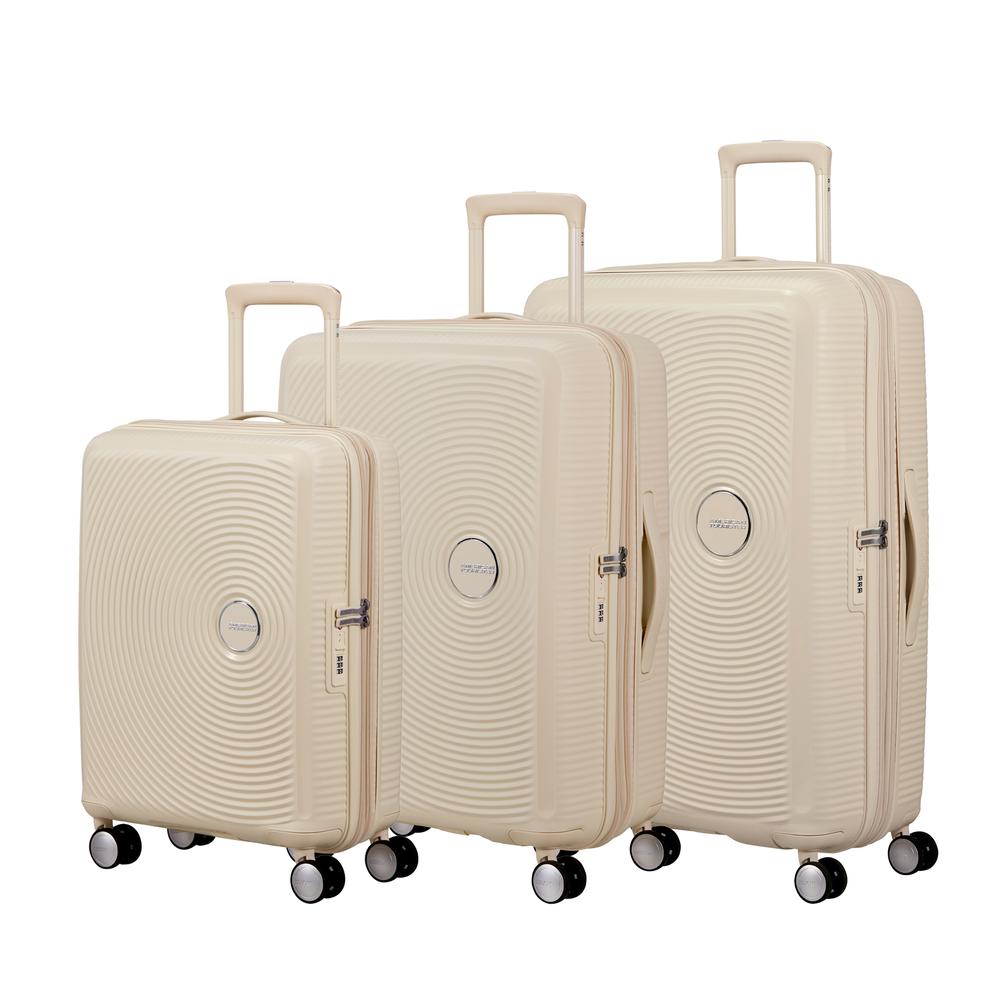 American Tourister Soundbox ekspanderende koffertsett 3 deler Coconut-Harde kofferter-BagBrokers