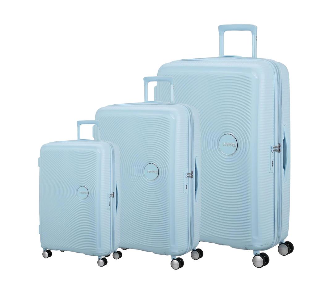 American Tourister Soundbox ekspanderende koffertsett 3 deler Pastel Blue-Harde kofferter-BagBrokers