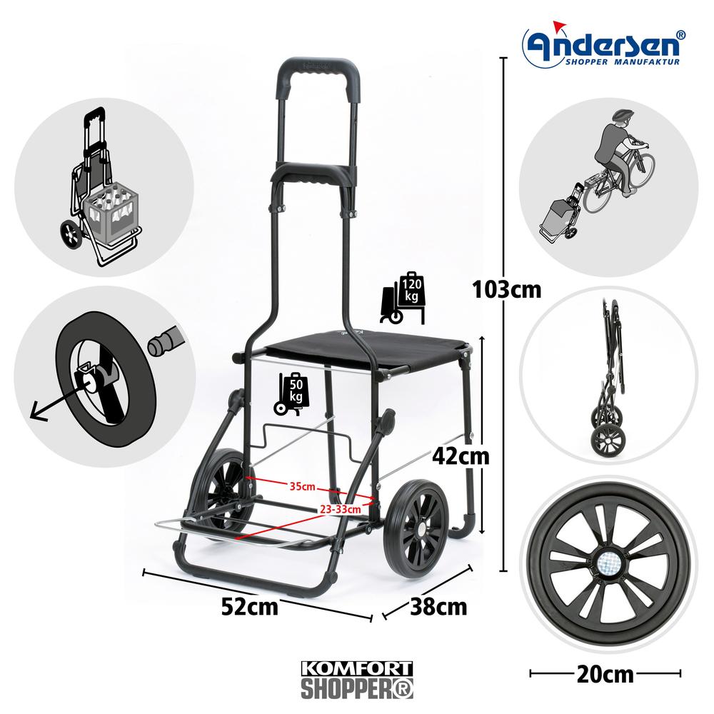 Andersen Komfort Senta 2.0 Trillebag med Stol 49 Liter Sand-Bagger-BagBrokers