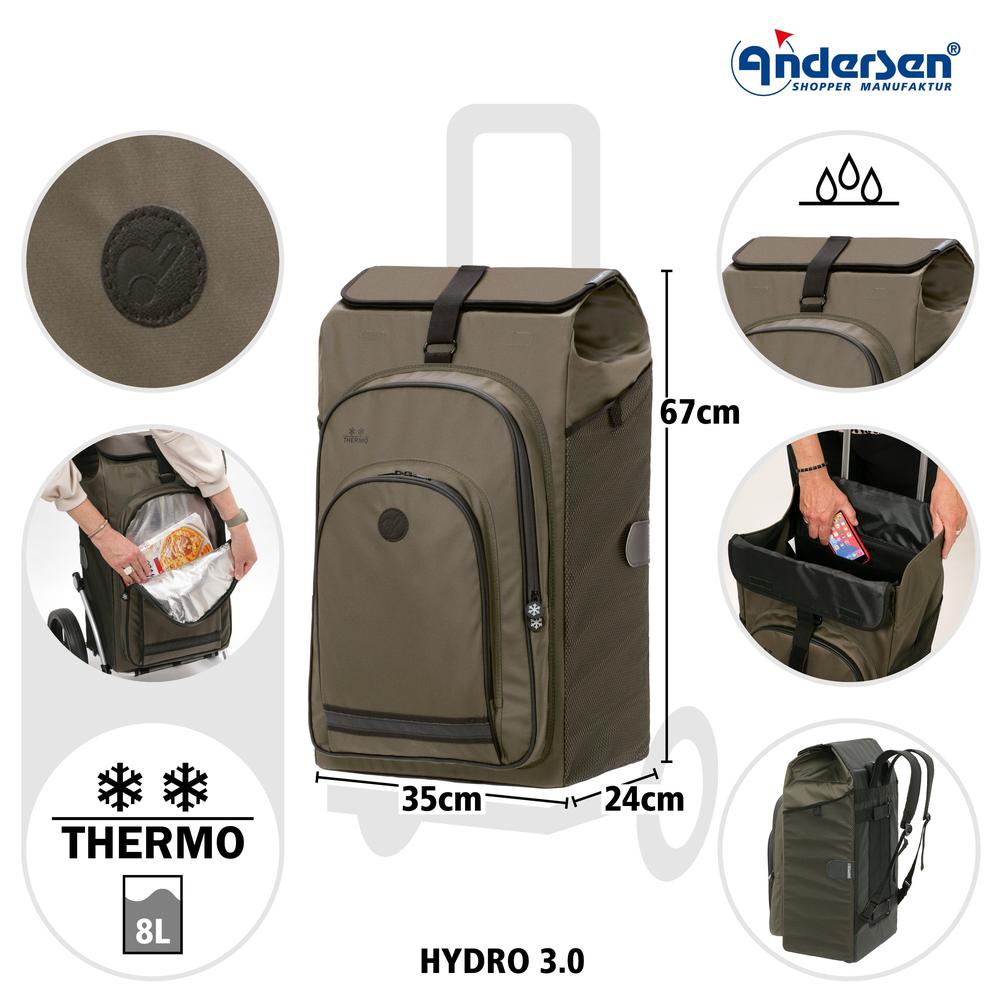 Andersen Royal Shopper Hydro 3.0 XL 29 cm Luftdekk med kulelager 62 Liter Oliven-Trillevogn-BagBrokers