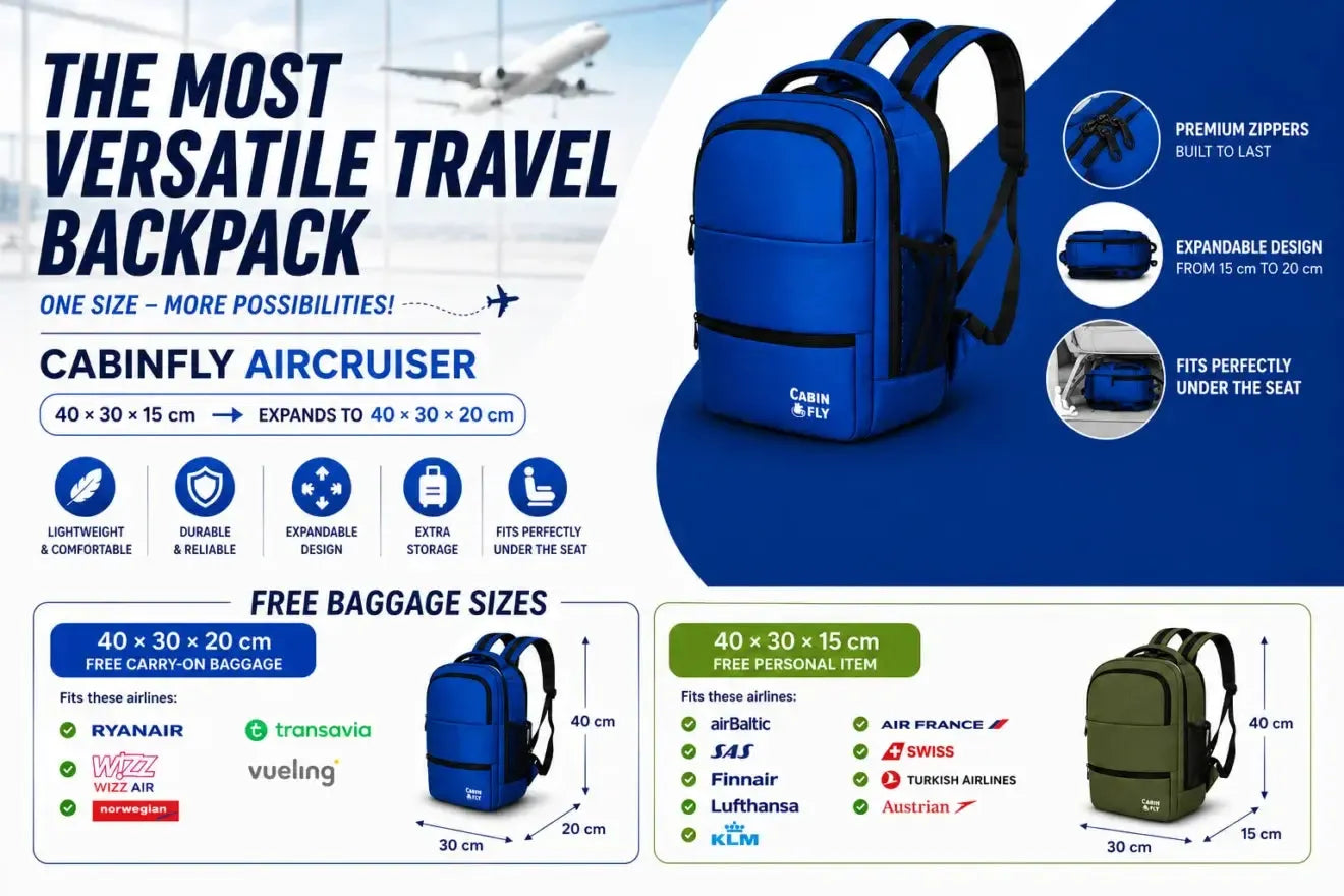 CabinFly Aircruiser Backpack utvidbar 40x30x 15/20 cm Blue-Ryggsekker-BagBrokers