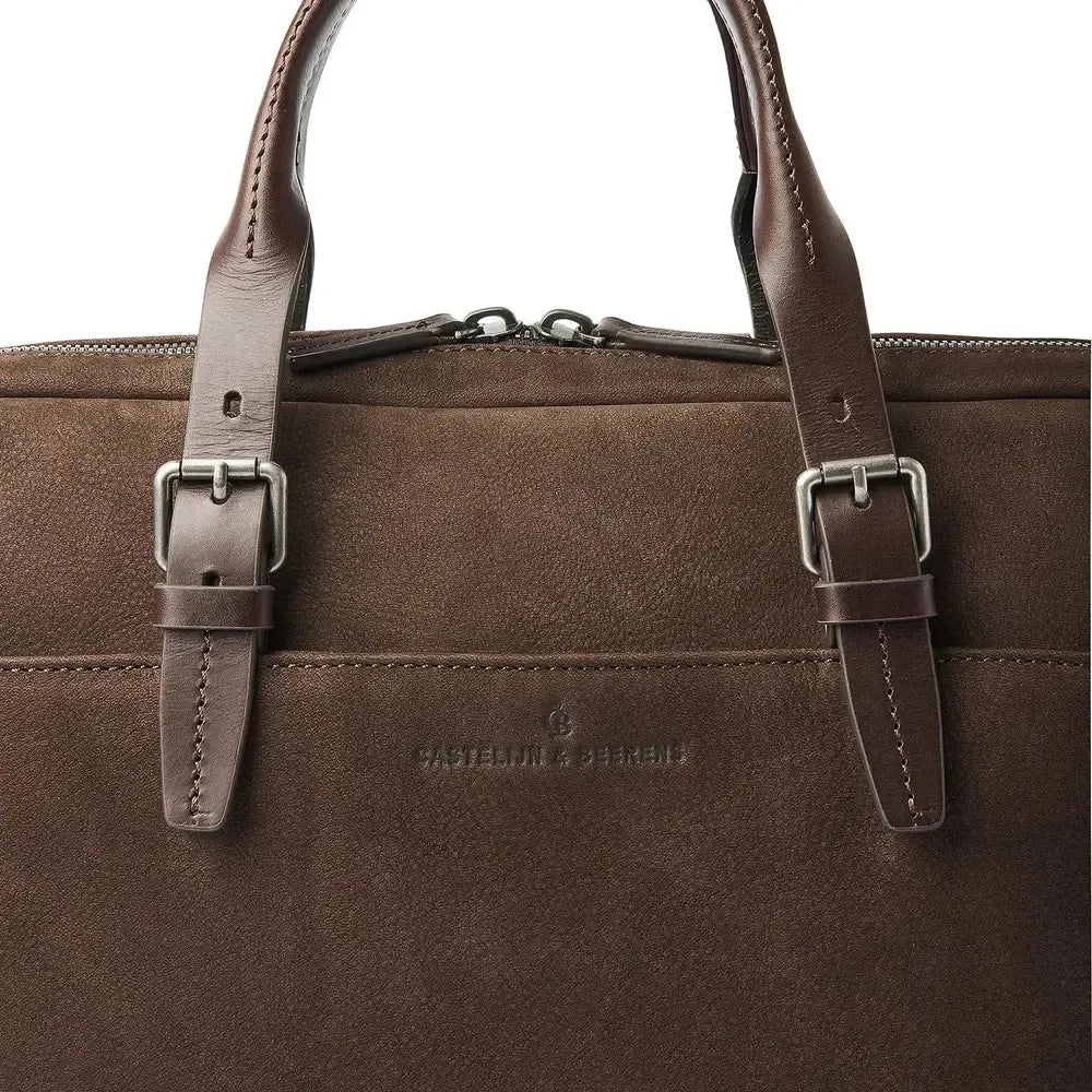 Castelijn & Beerens Nubuck Laptop Bag 2 rom 15.6" RFID Mocca-Veske-BagBrokers