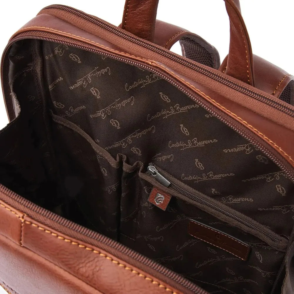 Castelijn & Beerens Skinn ryggsekk 15,6" RFID Light Brown-Sekk-BagBrokers