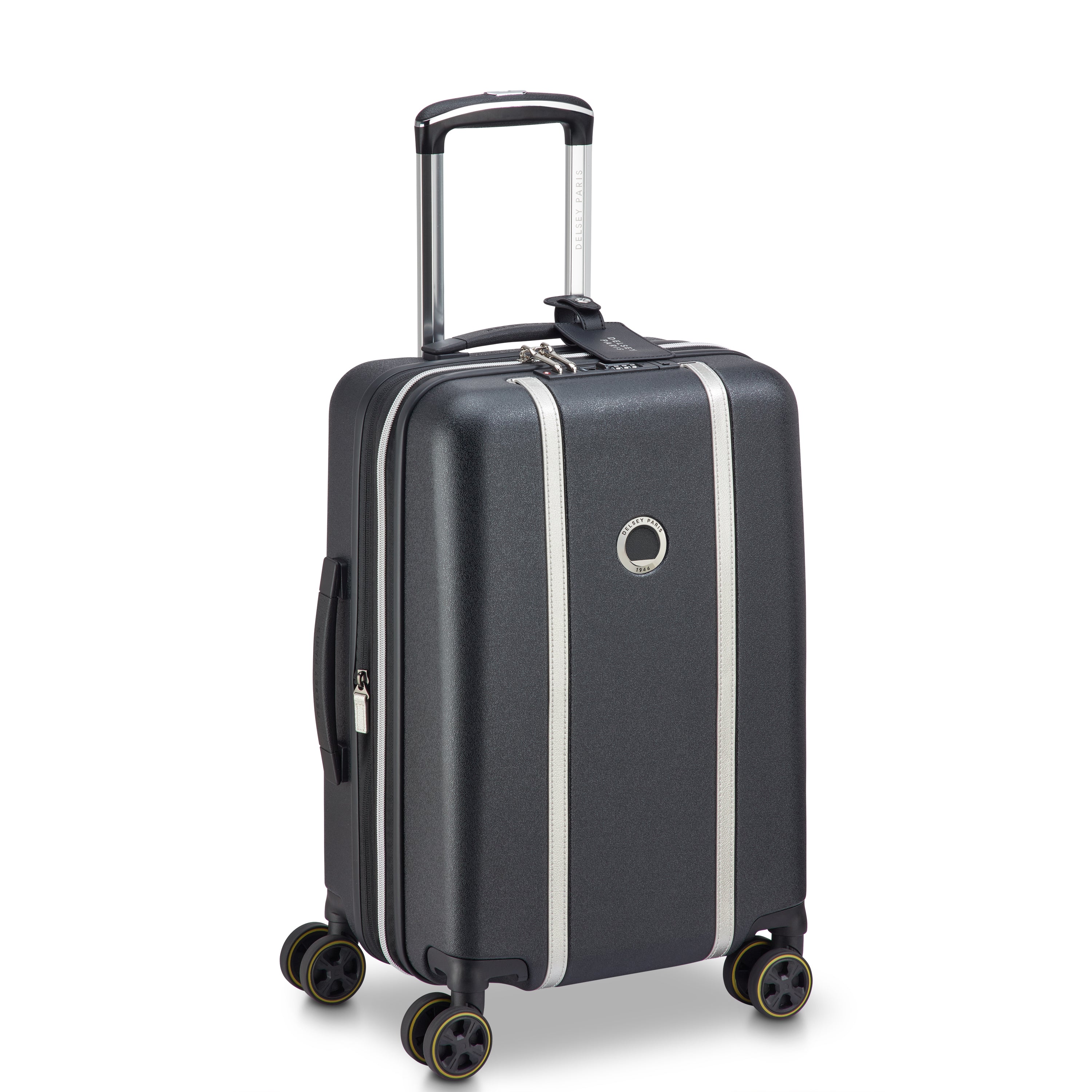 Delsey cadence utvidbar kabinkoffert 55 cm Black/Silver-Harde kofferter-BagBrokers