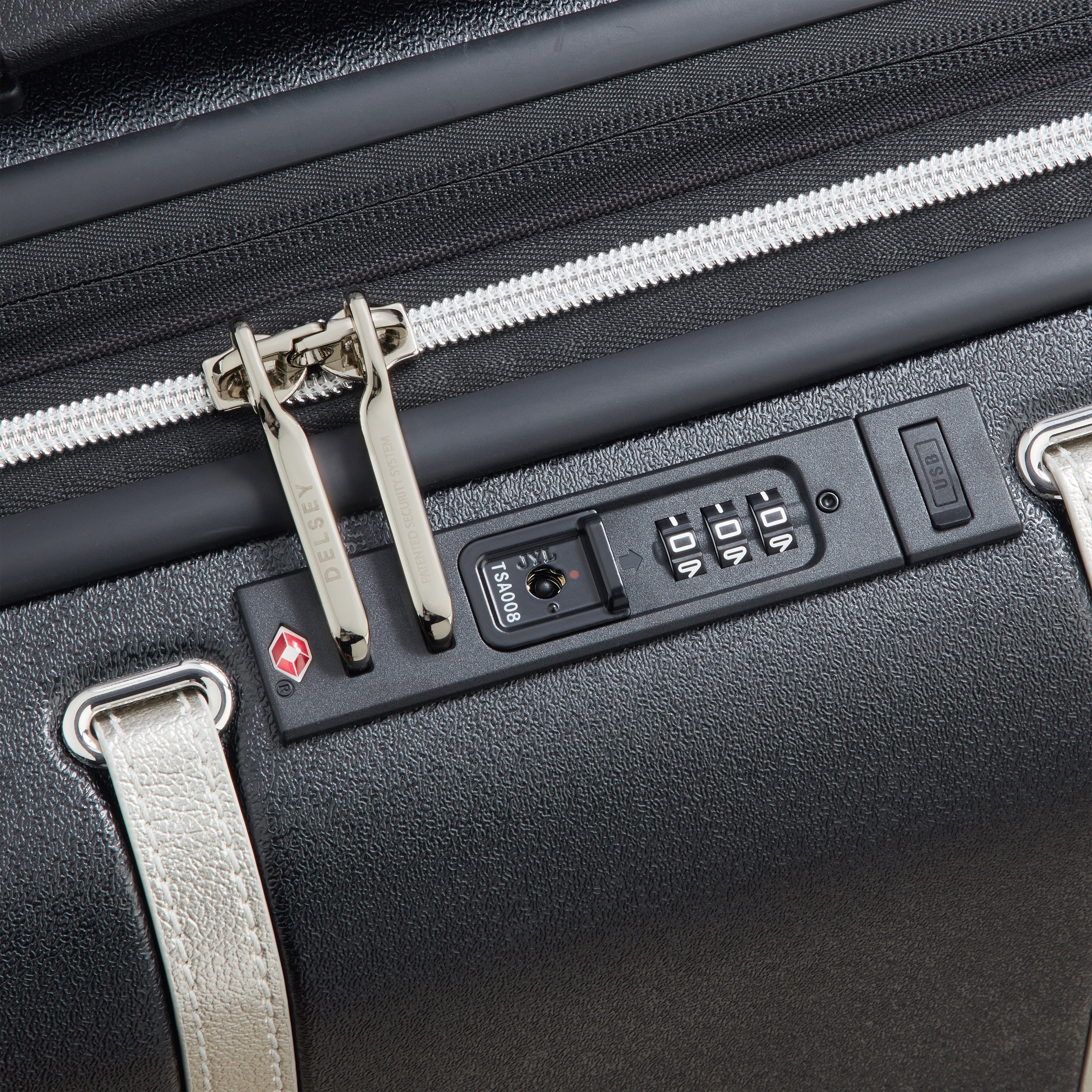 Delsey cadence utvidbar kabinkoffert 55 cm Black/Silver-Harde kofferter-BagBrokers