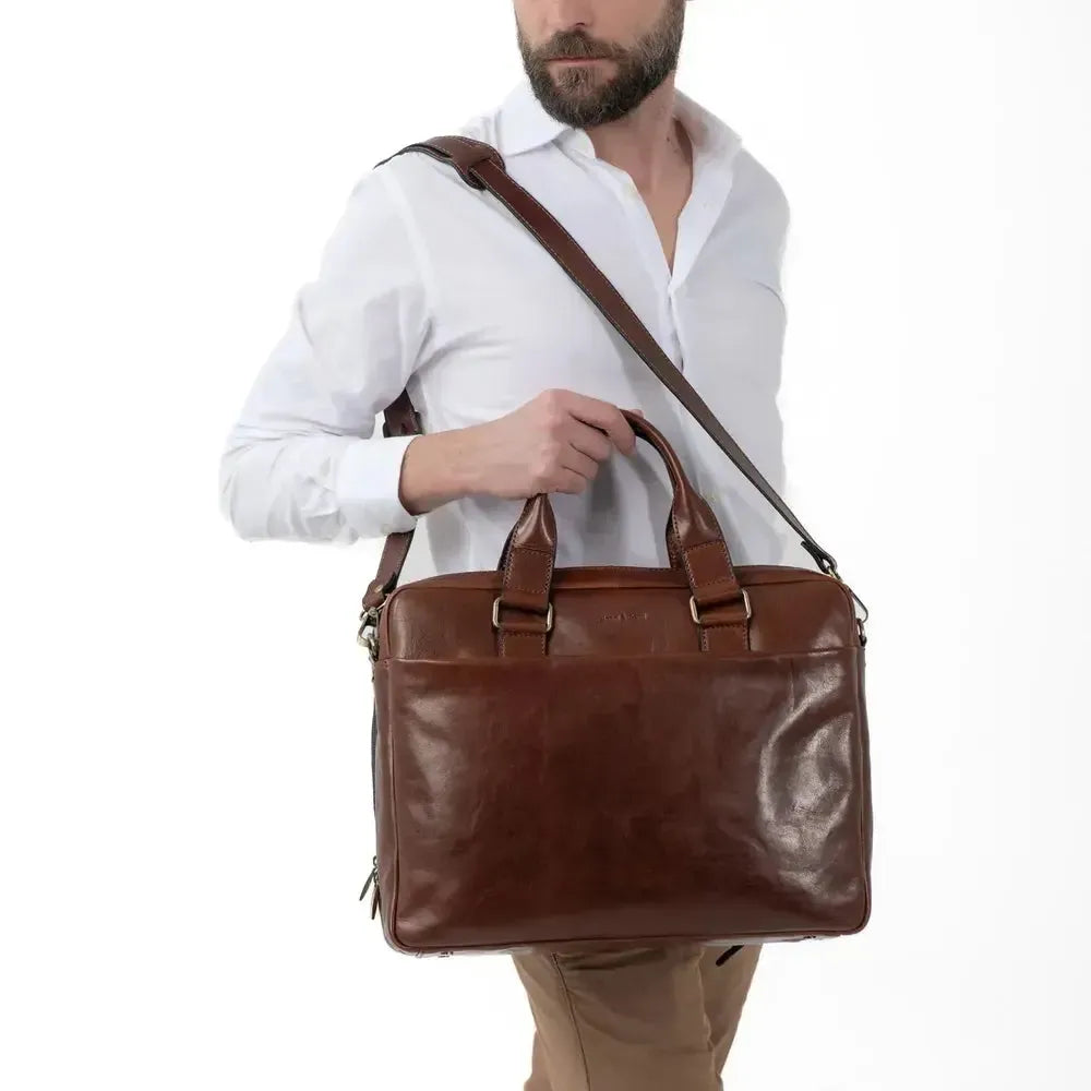 Gianni Conti Stor klassisk PC-veske med 2 hovedrom 13" Brown-Veske-BagBrokers