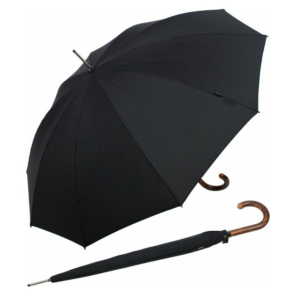 Knirps T.771 Lang paraply med buet trehåndtak Svart-Paraplyer-BagBrokers