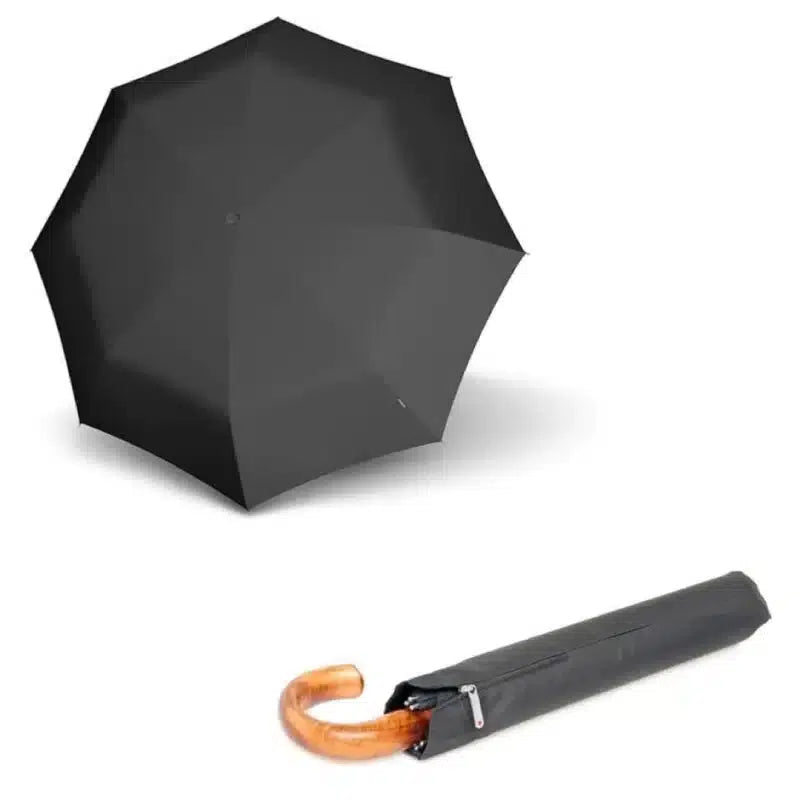 Knirps Topmatic SL med automatisk åpning og buet trehåndtak Svart-Paraplyer-BagBrokers