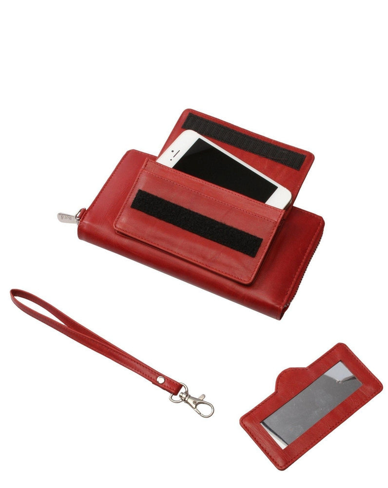 Lommebok/ Kortholder-Nord Leather. Dame Stor Portemone/ Clutch/ Speil + Iphone lomme Rød-BagBrokers