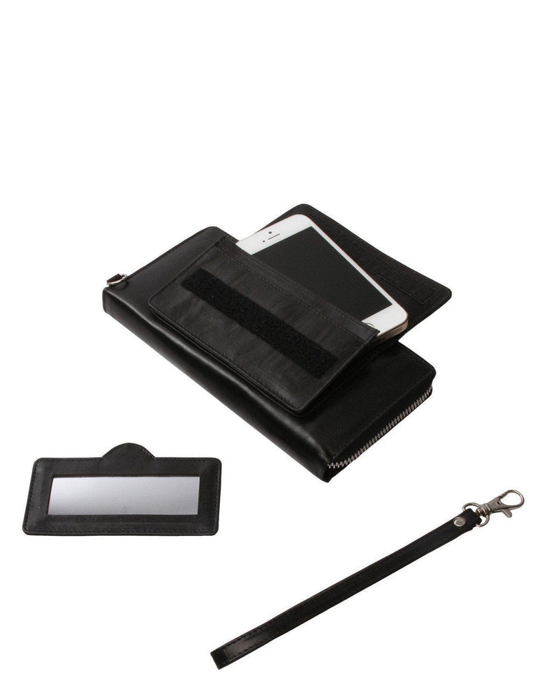 Lommebok/ Kortholder-Nord Leather. Dame Stor Portemone/ Clutch/ Speil + Iphone lomme Sort-BagBrokers