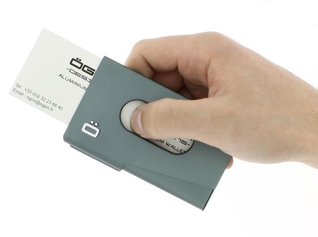 Lommebok/ Kortholder-Ögon Design. One Touch visittkort holder i aluminium platiniums farget-BagBrokers