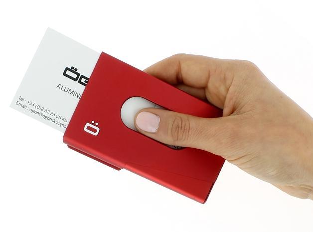 Lommebok/ Kortholder-Ögon Design. One Touch visittkort holder i aluminium rød-BagBrokers