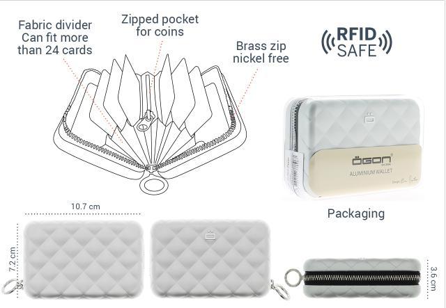 Lommebok/ Kortholder-Ögon Designs - Quilted Aluminium zipper lommebok/ kortholder 24 Kort sort-BagBrokers