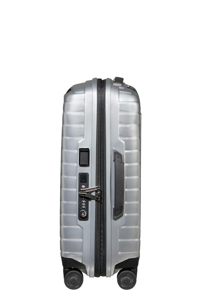 Samsonite PROXIS Utvidbar Smal kabinkoffert 35 cm bredde med 4 hjul Silver-Harde kofferter-BagBrokers