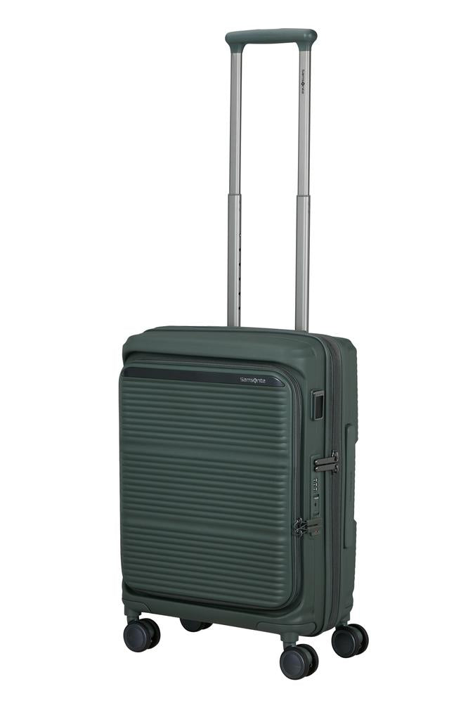 Samsonite Paralux Utvidbar kabinkoffert med dobbel inngang 55 cm Oliven-Harde kofferter-BagBrokers