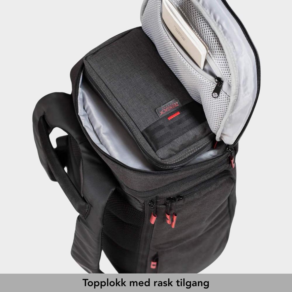 The Zeeker ryggsekk åpen fra toppen med skillevegger