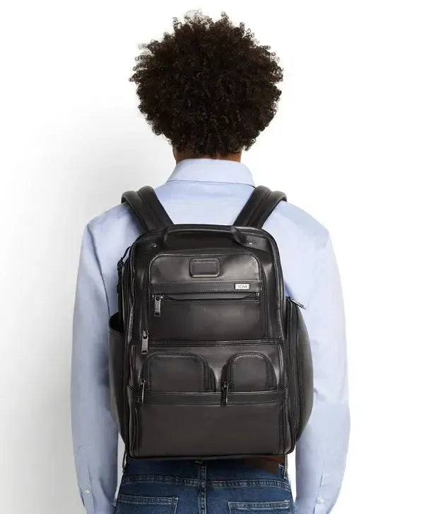 Tumi Alpha 3 Compact Laptop Brief Pack Black Leather-Ryggsekker-BagBrokers