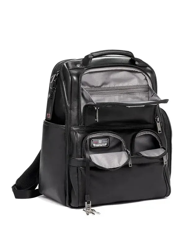 Tumi Alpha 3 Compact Laptop Brief Pack Black Leather-Ryggsekker-BagBrokers