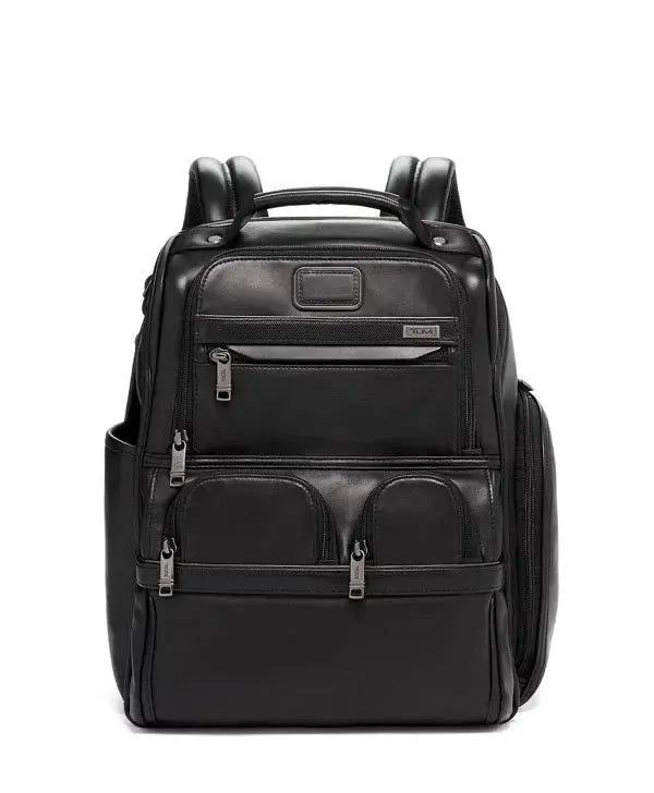 Tumi Alpha 3 Compact Laptop Brief Pack Black Leather-Ryggsekker-BagBrokers