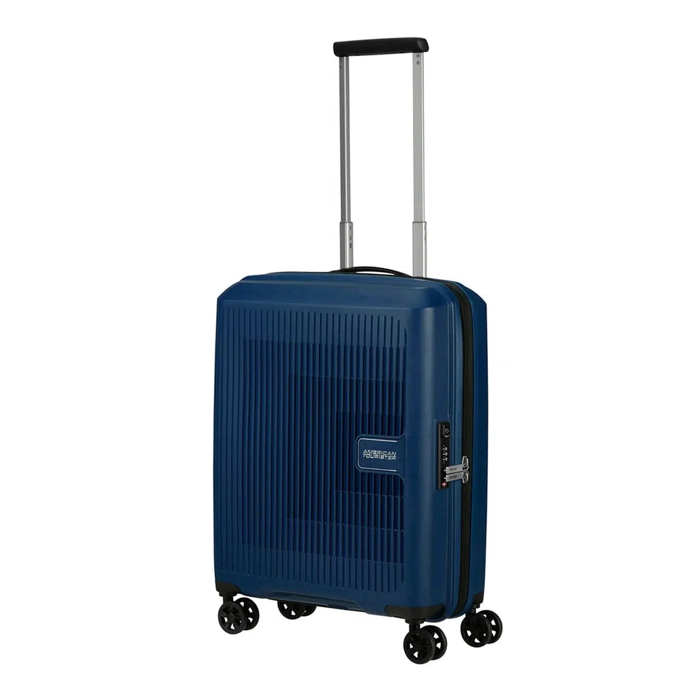 American Tourister AEROSTEP ekspanderende kabinkoffert 55 cm Navy Blue-Harde kofferter-BagBrokers