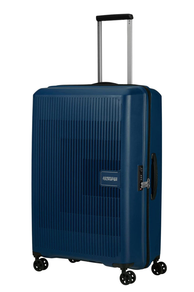 American Tourister AEROSTEP stor utvidbar koffert 77 cm Navy Blue-Harde kofferter-BagBrokers