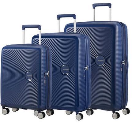Harde kofferter-American Tourister Soundbox Ekspanderende Koffert sett 3 deler Midnattsblå-BagBrokers