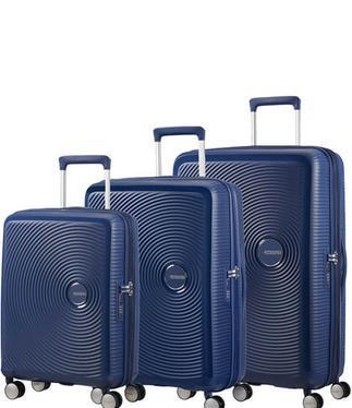 Harde kofferter-American Tourister Soundbox Ekspanderende Koffert sett 3 deler Midnattsblå-BagBrokers