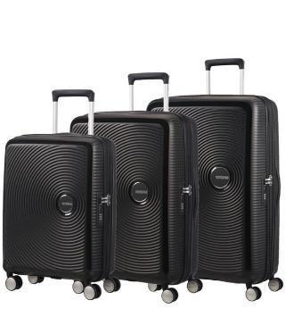 Harde kofferter-American Tourister Soundbox Ekspanderende Koffert sett 3 deler Sort-BagBrokers