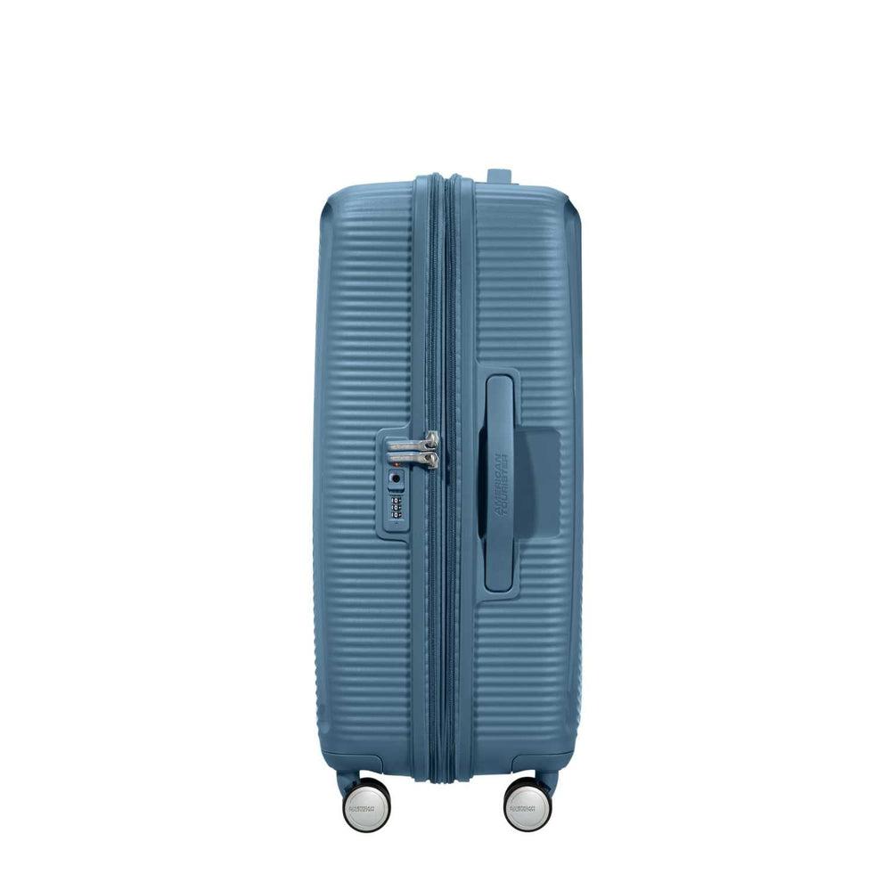 American Tourister Soundbox ekspanderende stor koffert 77 cm Stone Blue-Harde kofferter-BagBrokers