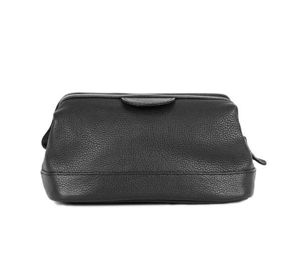 Toalettmappe-Nord Leather. Kompakt FRAME Skinn toalettmappe med bøyleåpning. Sort-BagBrokers