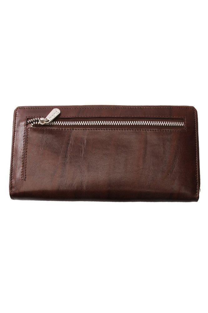 Lommebok/ Kortholder-Nord Leather. Dame Stor Portemone/ Clutch/ Speil + Iphone lomme Brun-BagBrokers