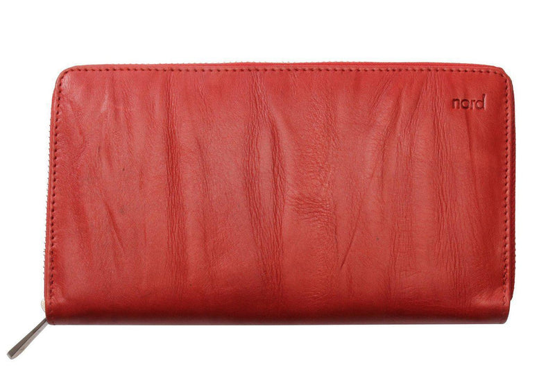 Lommebok/ Kortholder-Nord Leather. Dame Stor Portemone/ Clutch med speil. 8 kortlommer/ Iphone. Rød-BagBrokers