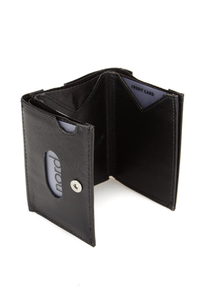 Lommebok/ Kortholder-Nord Leather. Liten Unisex skinn Lommebok-Kortholder Sort-BagBrokers