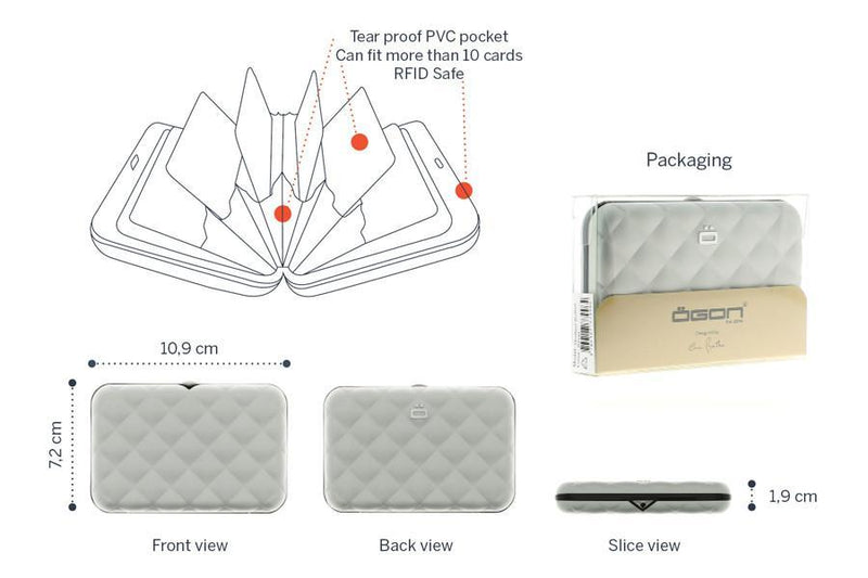 Lommebok/ Kortholder-Ögon Designs - Quilted Aluminium Kortholder/ Lommebok Sølv farget-BagBrokers